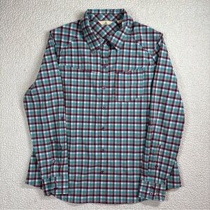 Ascend Long Sleeve Button Down Shirt Women’s Large  Maroon/Cream/Teal Plaid EUC